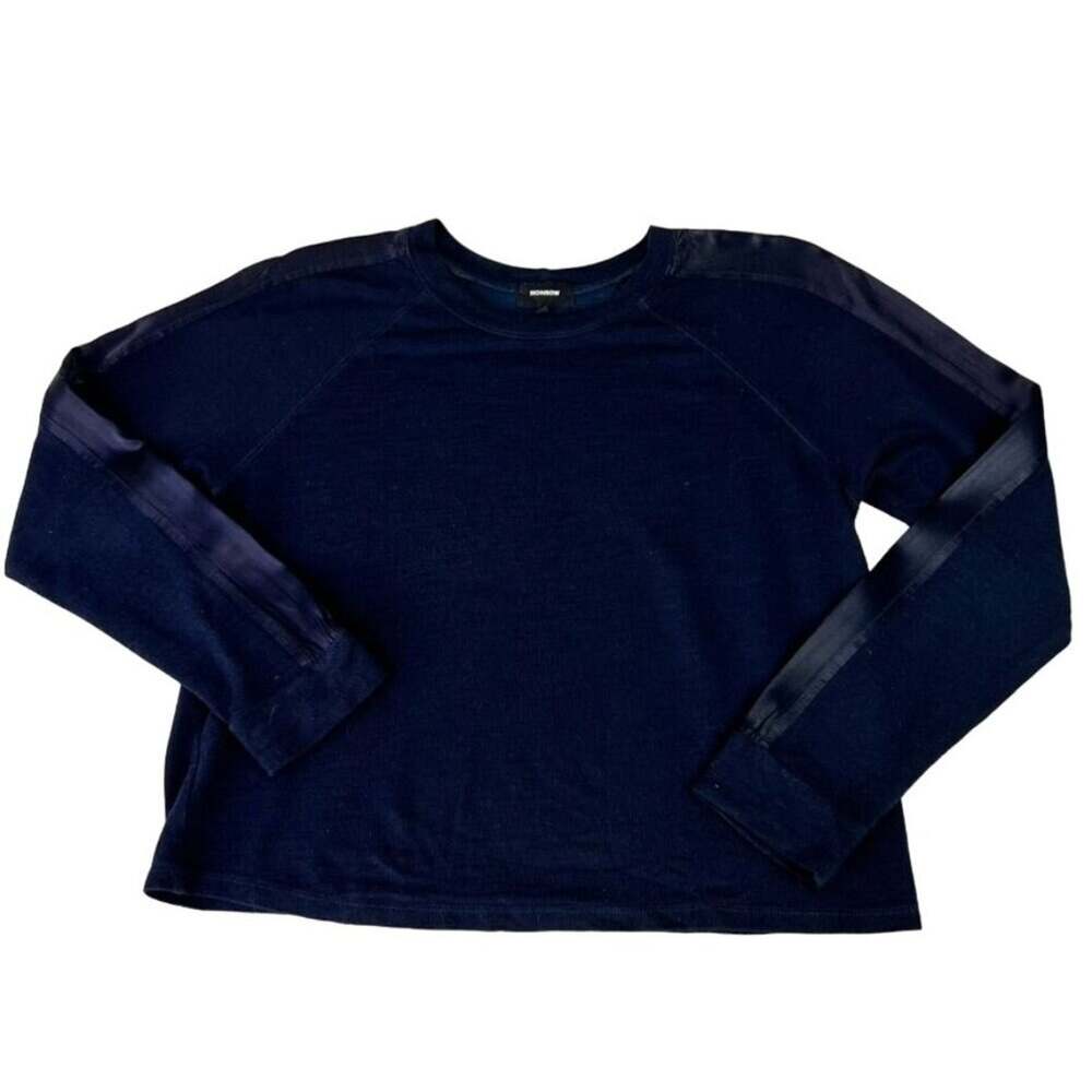 Monrow Sweater Womens Small Blue Contrasting Fabric Sleeve Raglan Cropped